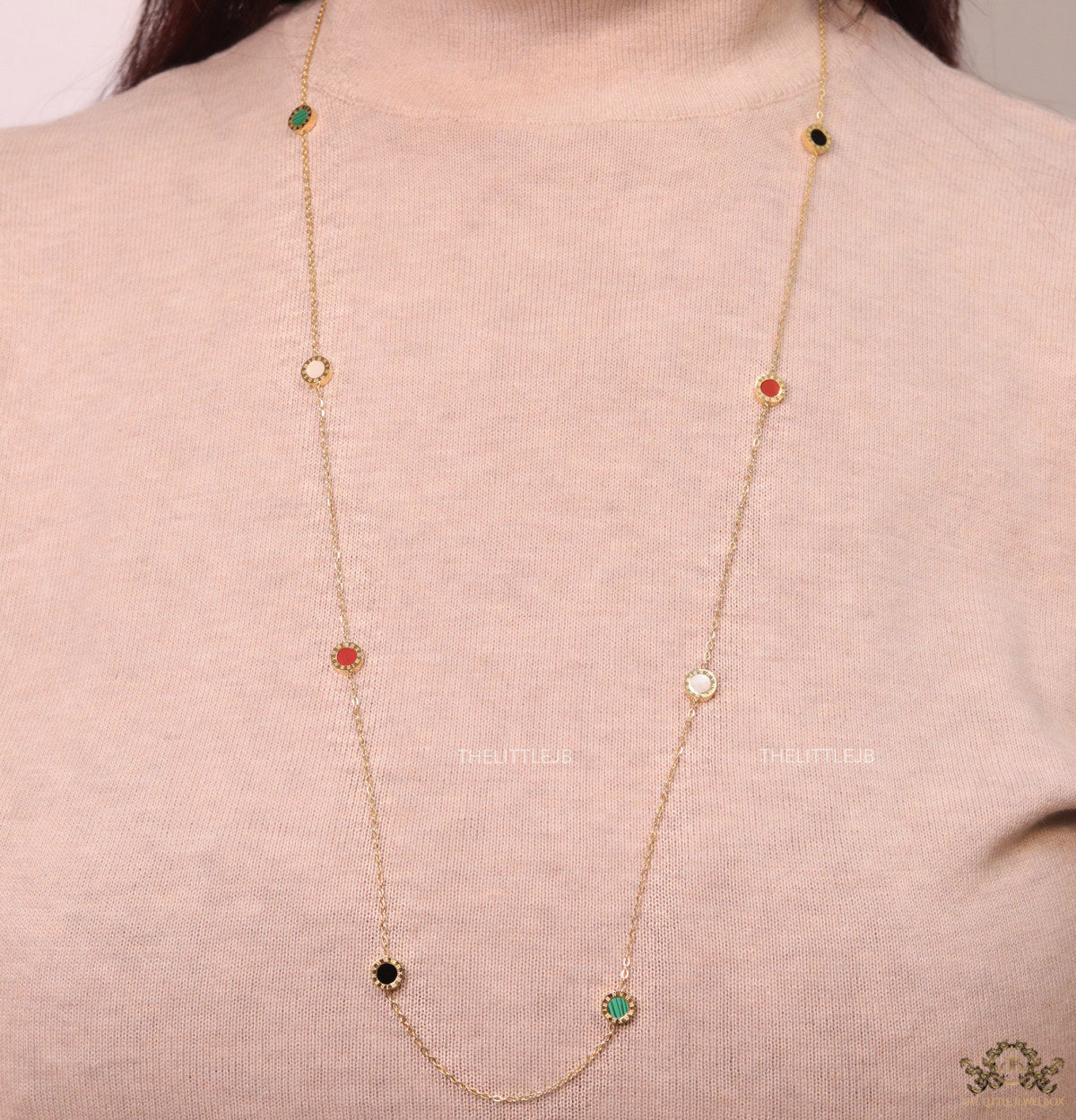 Alphabet BVL Golden chain necklace with multi coloured roman numeral discs