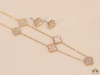 Gold plated necklace set with cz and mother of pearl clovers