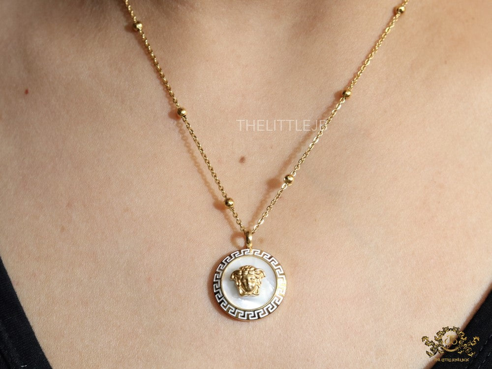 Gold plated Athena necklace with mother of pearl