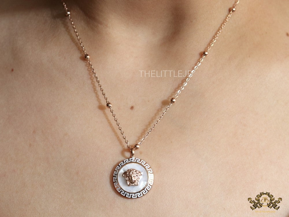 Rose gold plated Athena necklace with mother of pearl