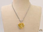 Platinum link chain necklace with Large 35 mm Yellow topaz Heart shaped cz pendant