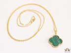 Malachite green clover pendant in gold plated chain