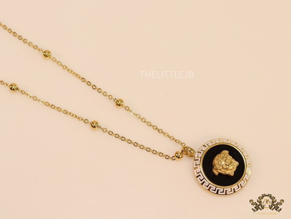 Gold plated Athena necklace in black base