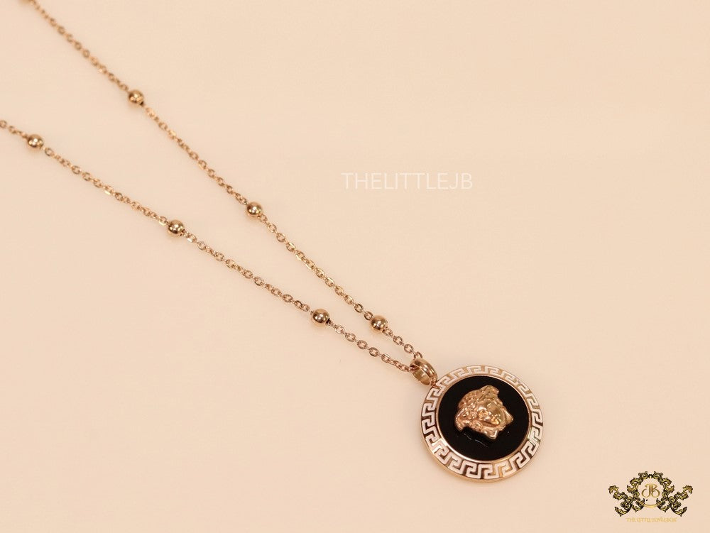 Rose gold plated Athena necklace with black base
