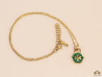 Gold plated necklace with malachite green T motif pendant