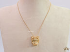 Gold plated chain necklace with Golden 3D Panther face pendant
