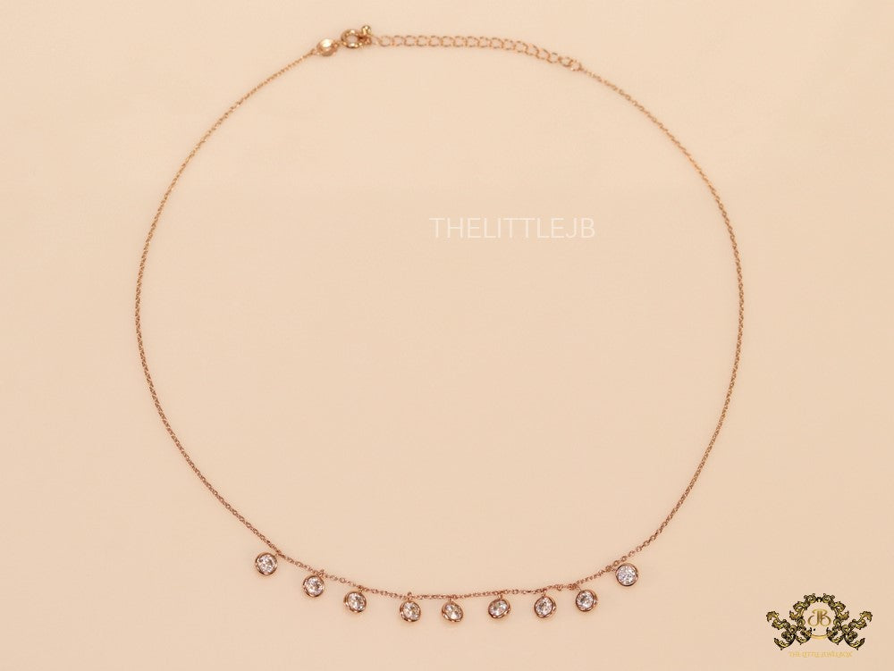 Rose gold plated chain with cz drop charms