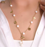 Rose Gold chain necklace with pearls and alphabet motifs