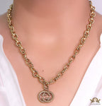 Fancy link chain golden necklace with alphabet pendant