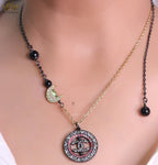 Dual plated chain necklace with cz and pearl motifs