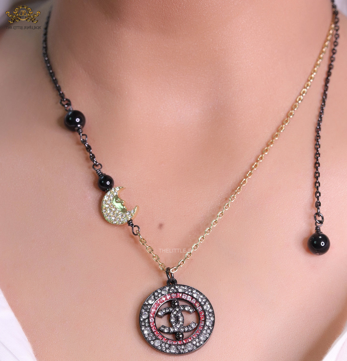 Dual plated chain necklace with cz and pearl motifs