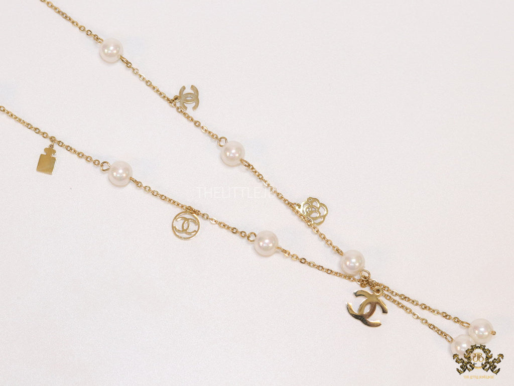 Rose Gold chain necklace with pearls and alphabet motifs