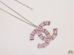 Platinum chain alphabet necklace with coloured cz
