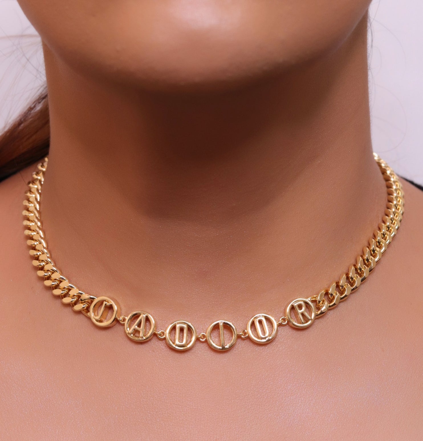 Gold plated alphabet link chain necklace