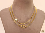 Dual chain necklace with alphabet and star motif