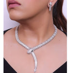 Platinum plated cubic zirconia stones ancient snake symbol necklace with matching studs