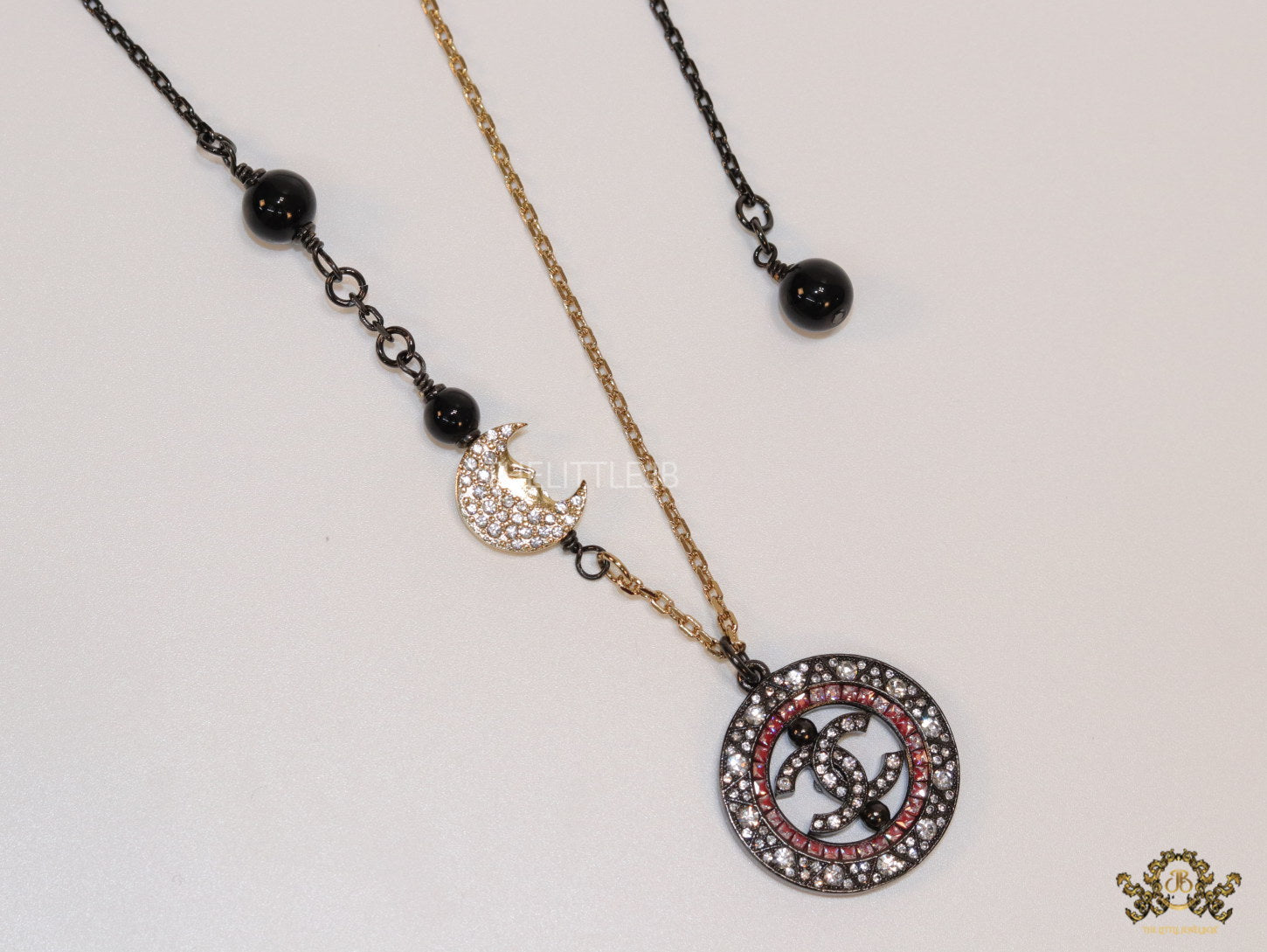 Dual plated chain necklace with cz and pearl motifs