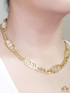 Gold plated link chain choker necklace