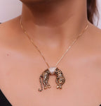 Antique rose  gold resting plated leopard pendant with cubic zirconia and rose golden chain
