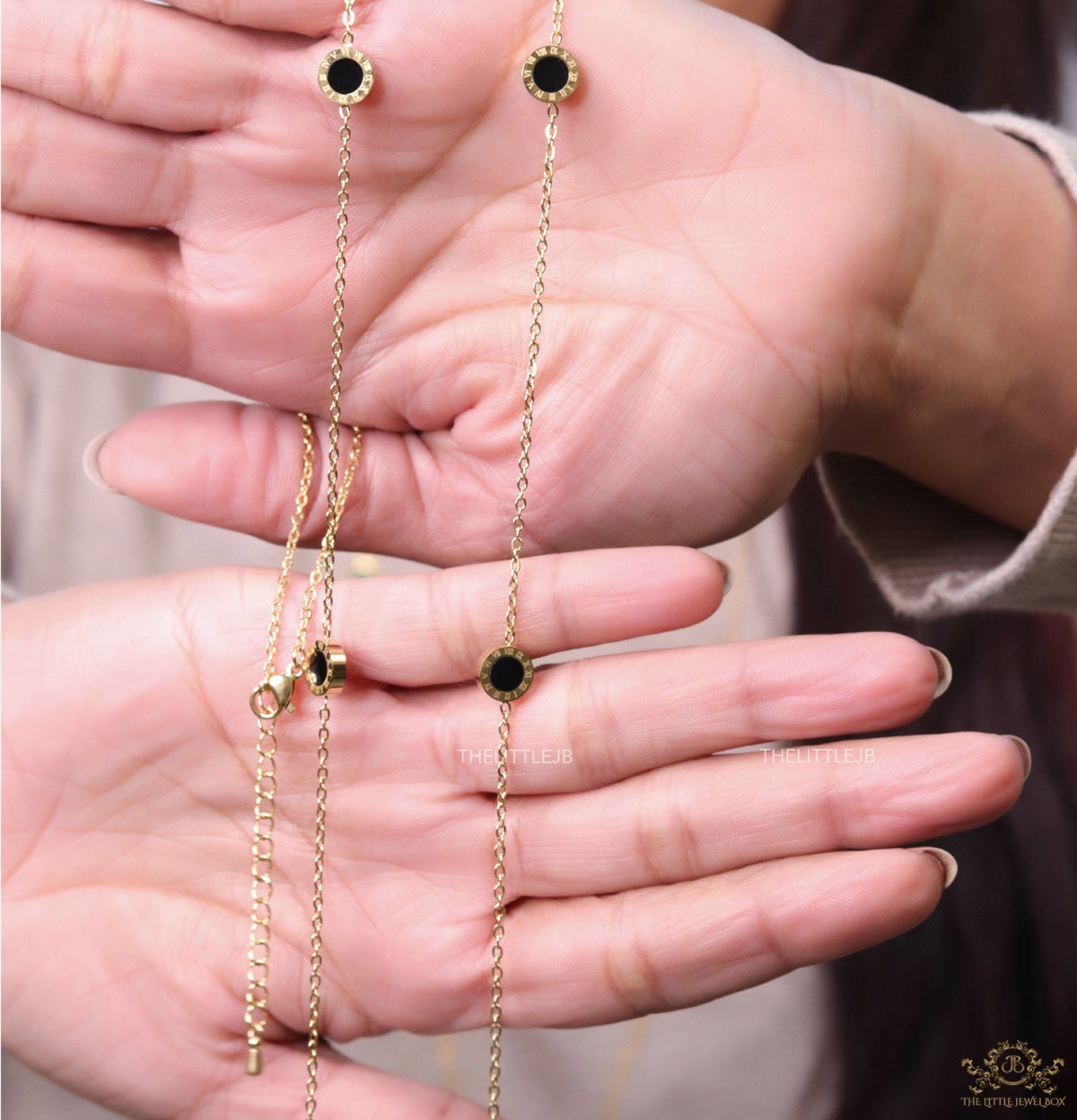 Alphabet BVL Golden chain necklace with black roman numeral discs