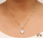 Clover shaped cz evil eye necklace in gold plating