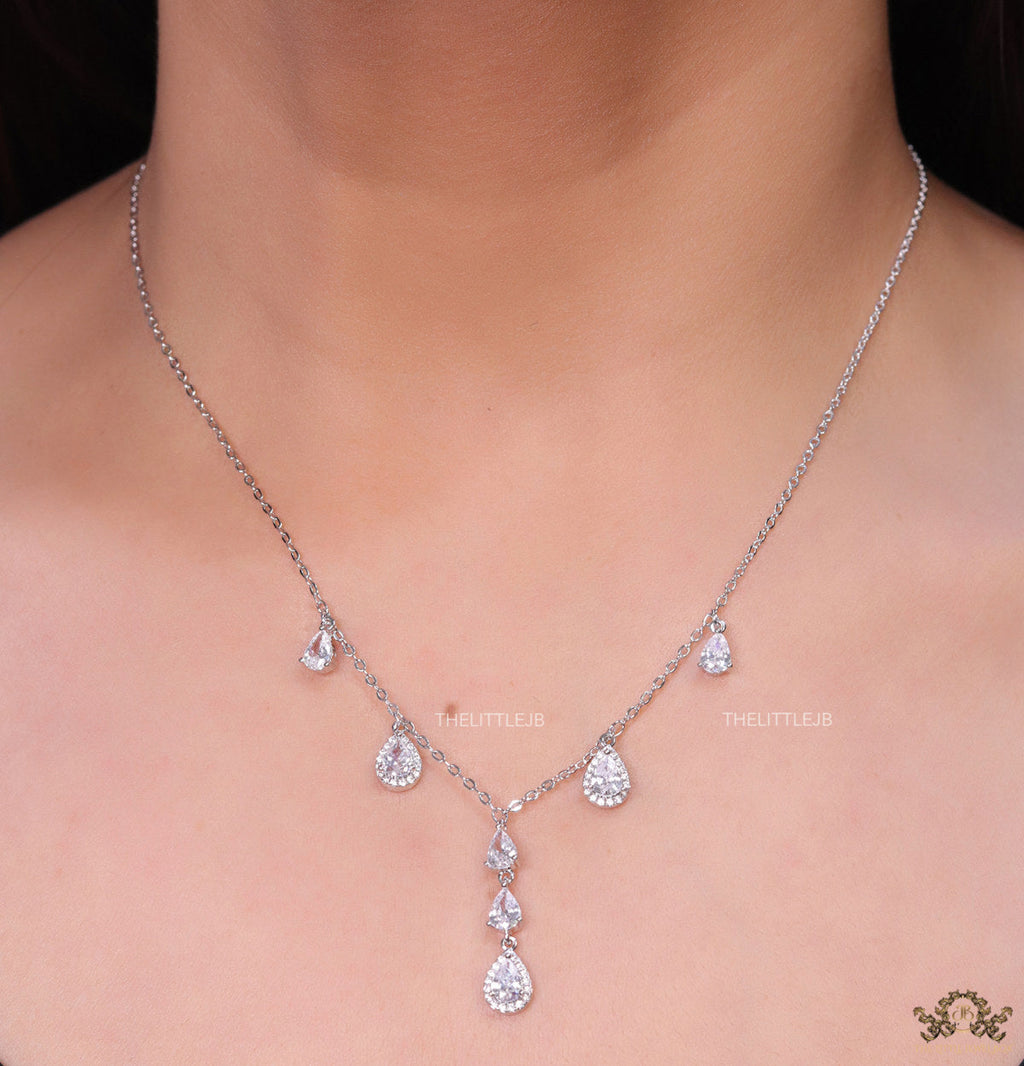 Platinum plated cz drop necklace