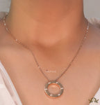 Rose gold plated disc shape pendant necklace with cz