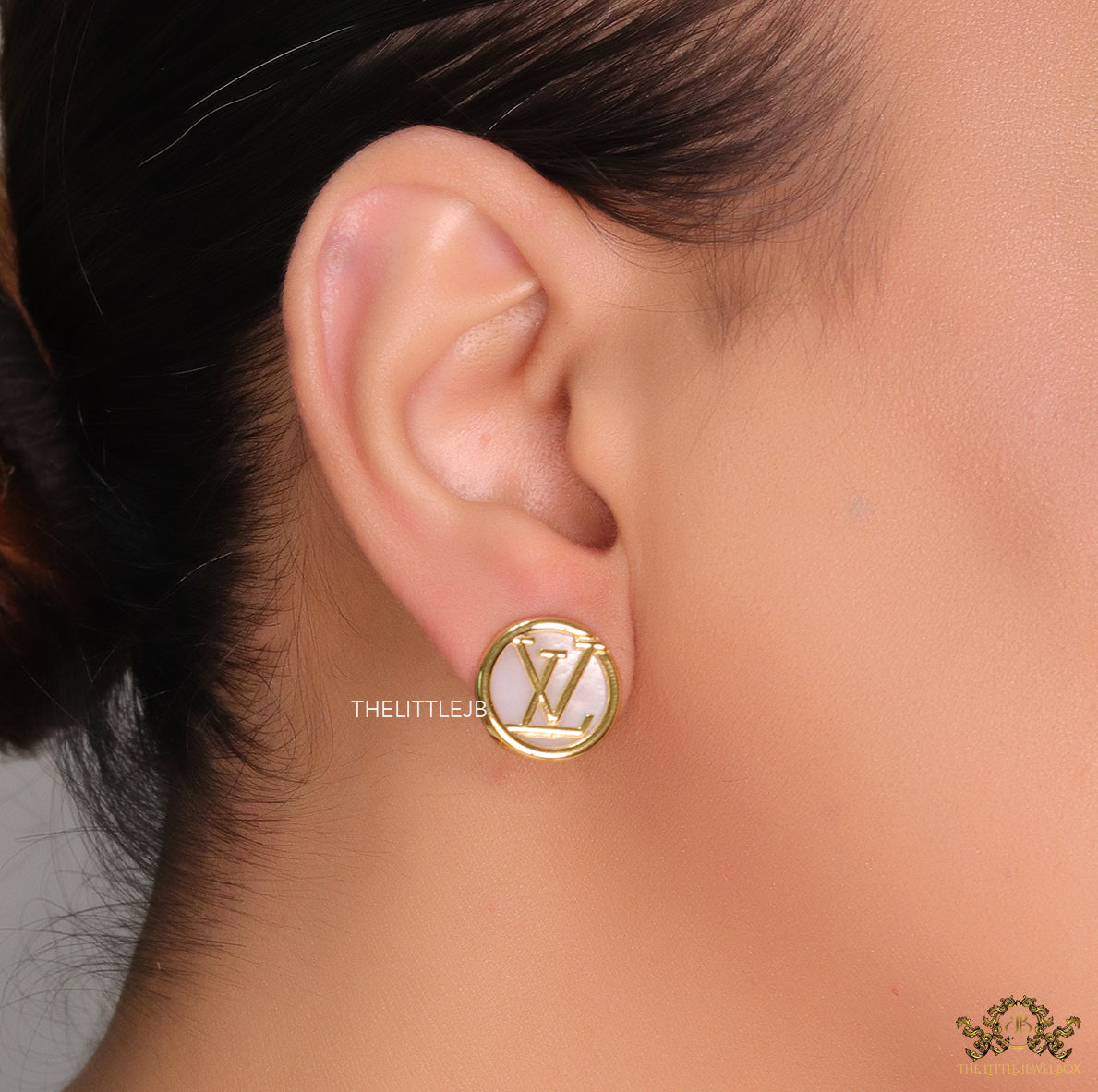 Gold plated alphabet stud earrings with MOP