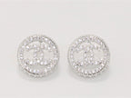 Round double C studs with CZ in platinum