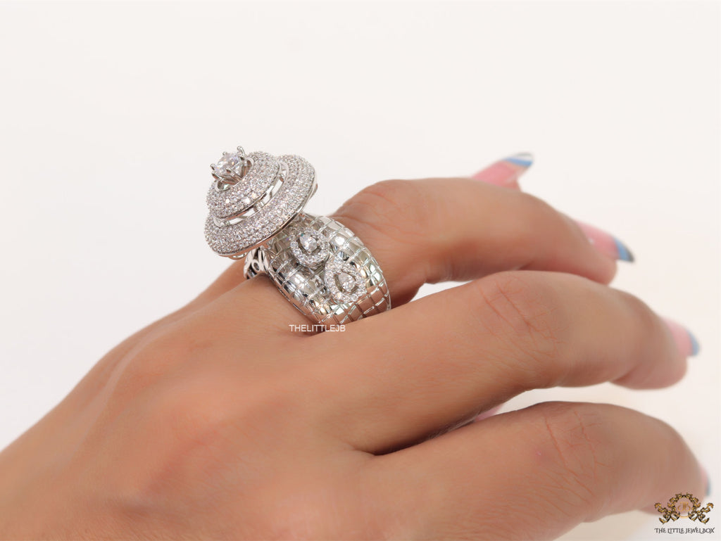 Platinum plated cz cocktail ring with 0.4ct size pointers