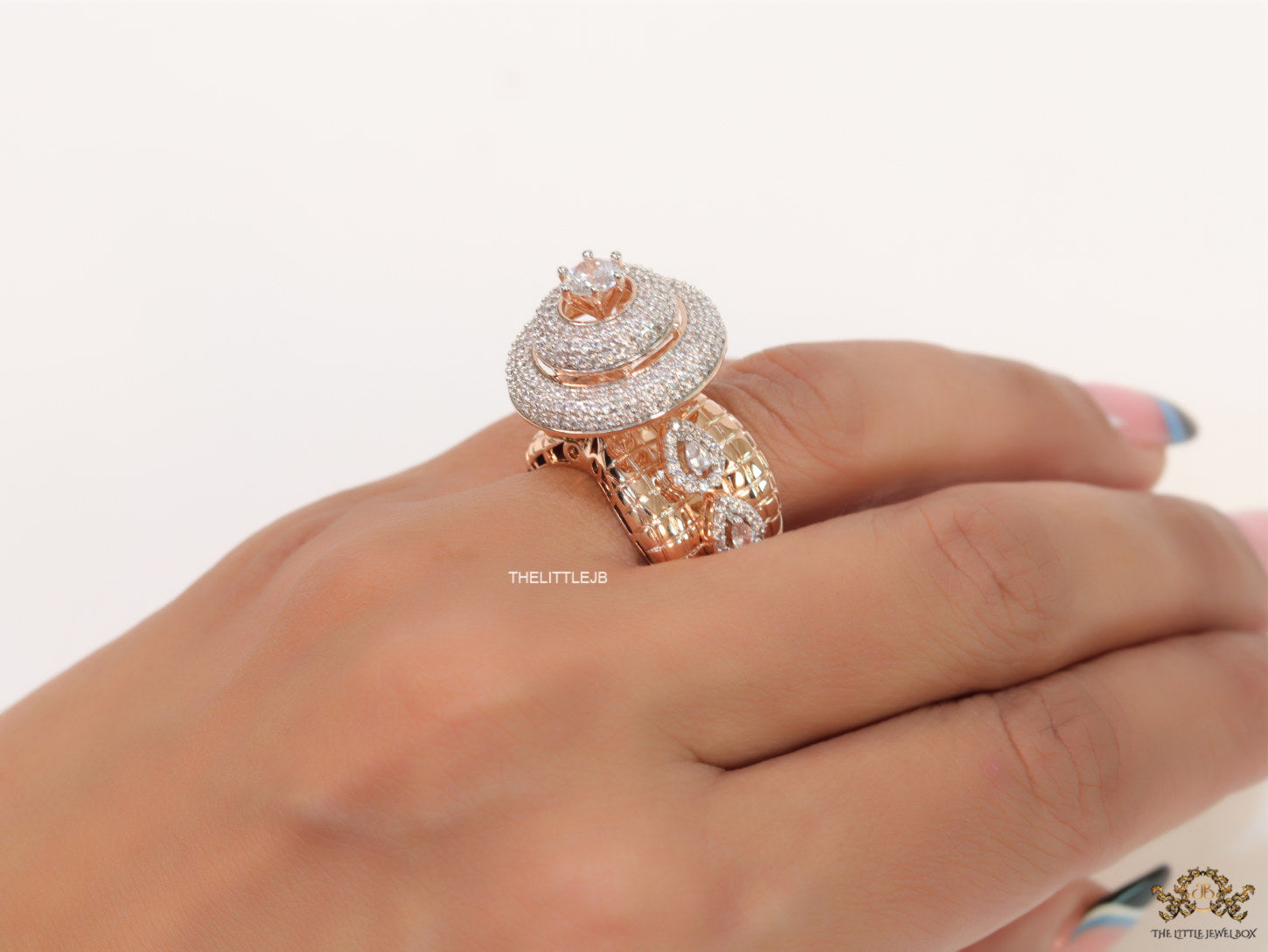 Rose gold plated cz cocktail ring with 0.4ct size pointer