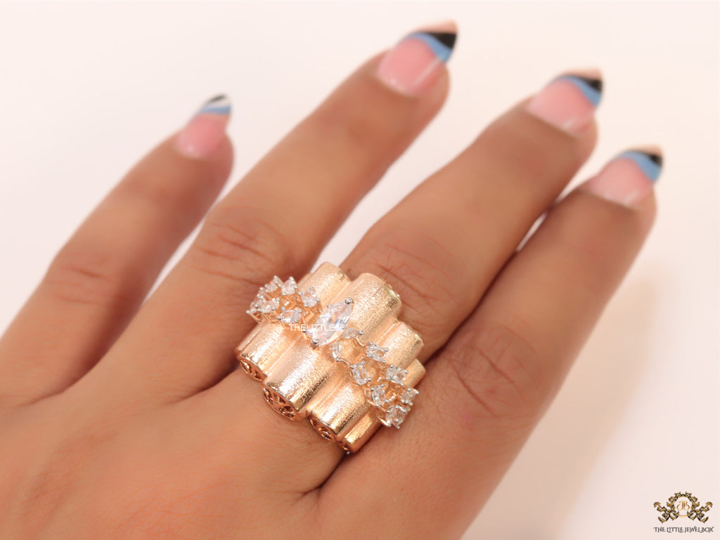 Fancy rose gold plated adjustable ring with marquise pointers