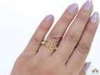 Golden alphabet open ring with pearls