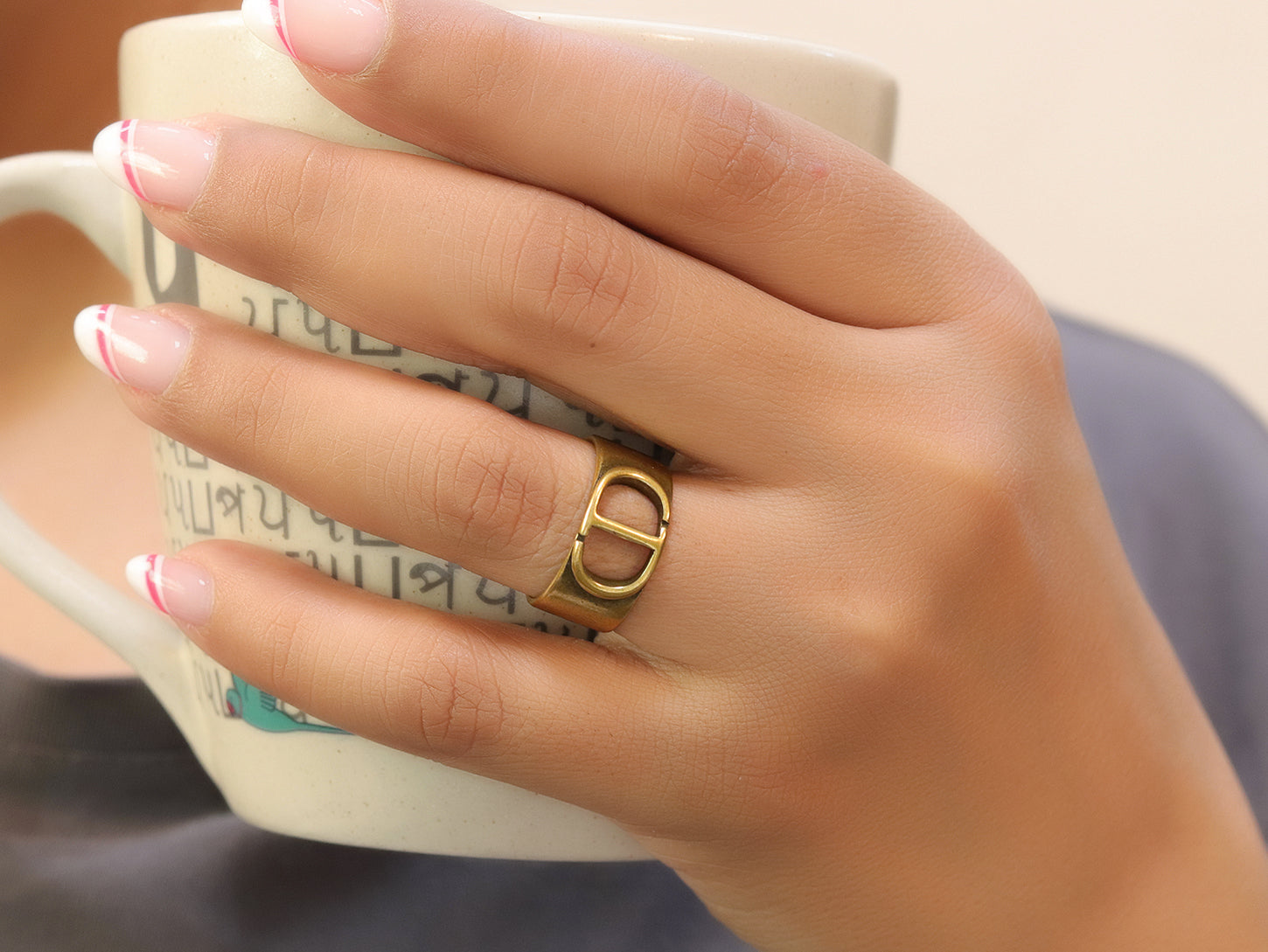 Classy gold plated open ring band with alphabet initials