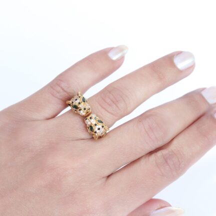 Two face panther gold ring