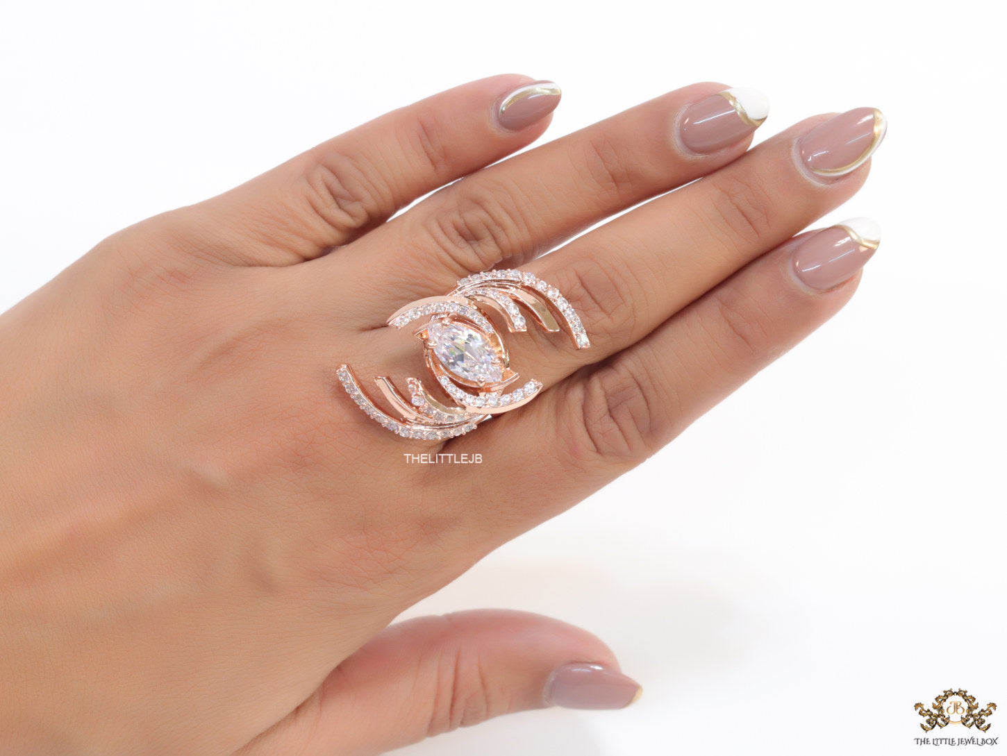 Adjustable designer rose gold cz ring