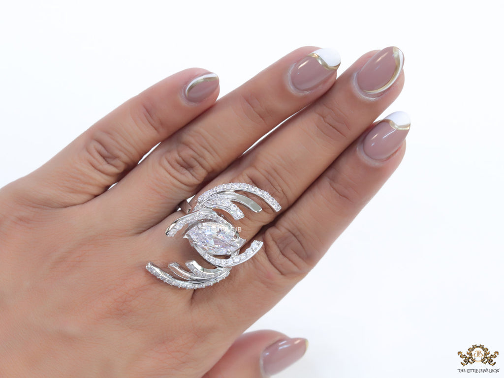 Adjustable designer platinum plated cz ring