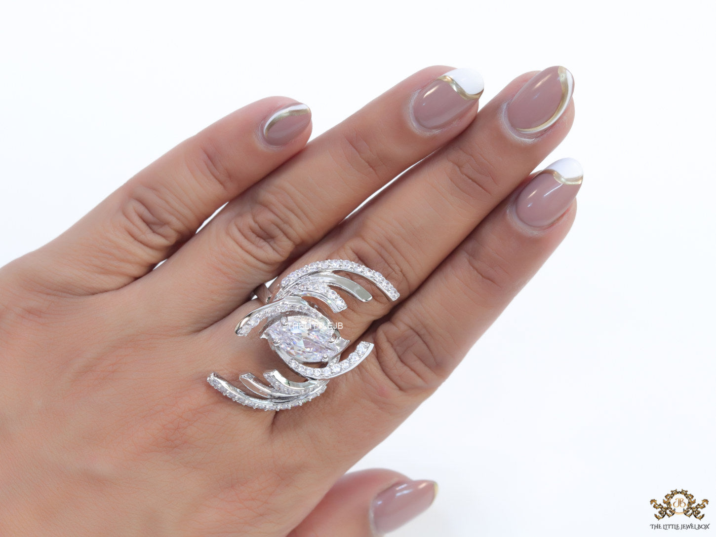 Adjustable designer platinum plated cz ring