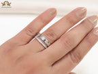 Double layered platinum plated finish open ring with screws and cz