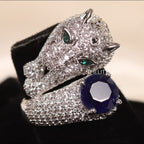 Sparkling Panther ring with blue sapphire stone