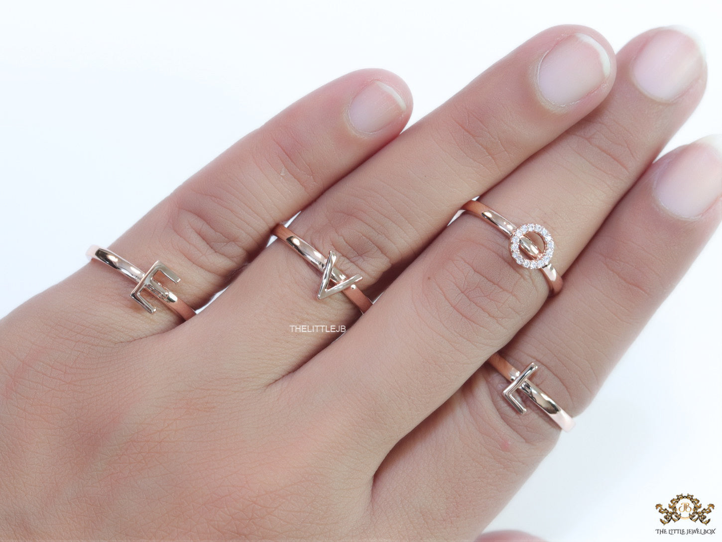 Gold plated layered alphabet ring with tiny embedded cz stones