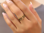 Gold plated link chain pattern open ring with alphabets