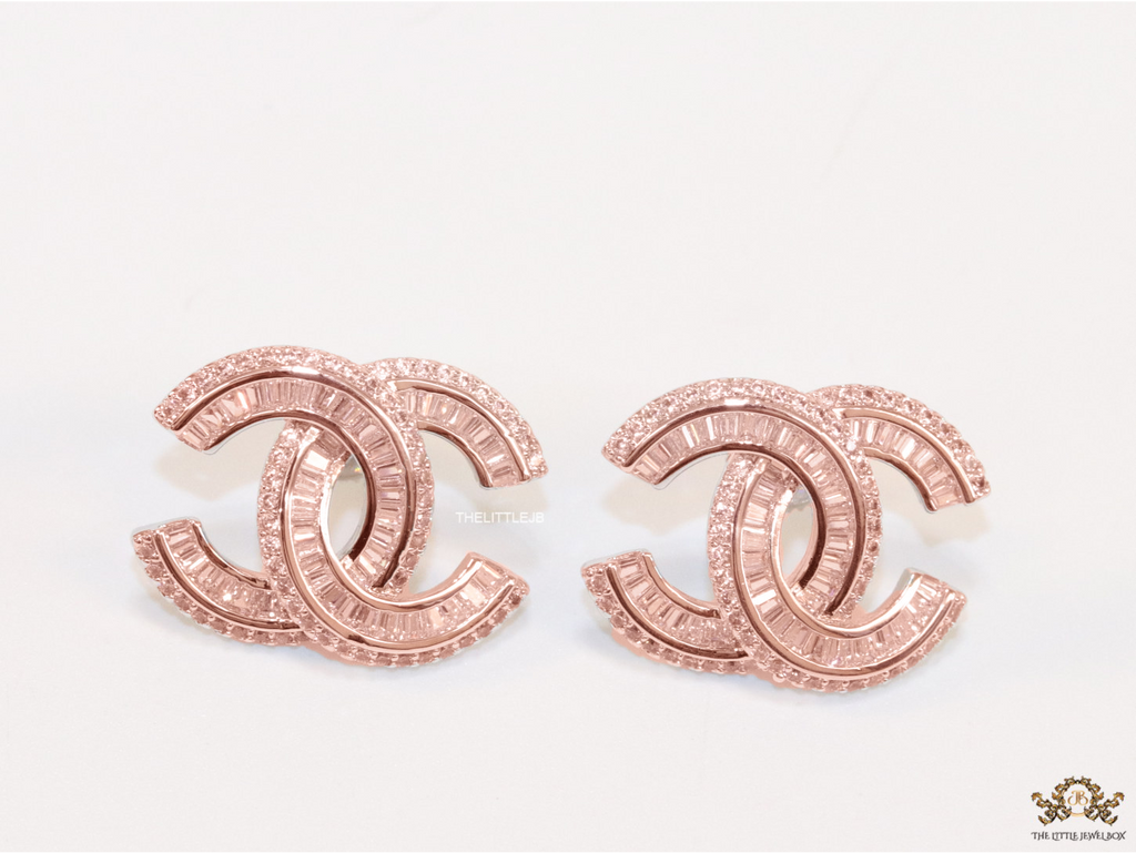 Rose Gold plated cz studs in twin C motif