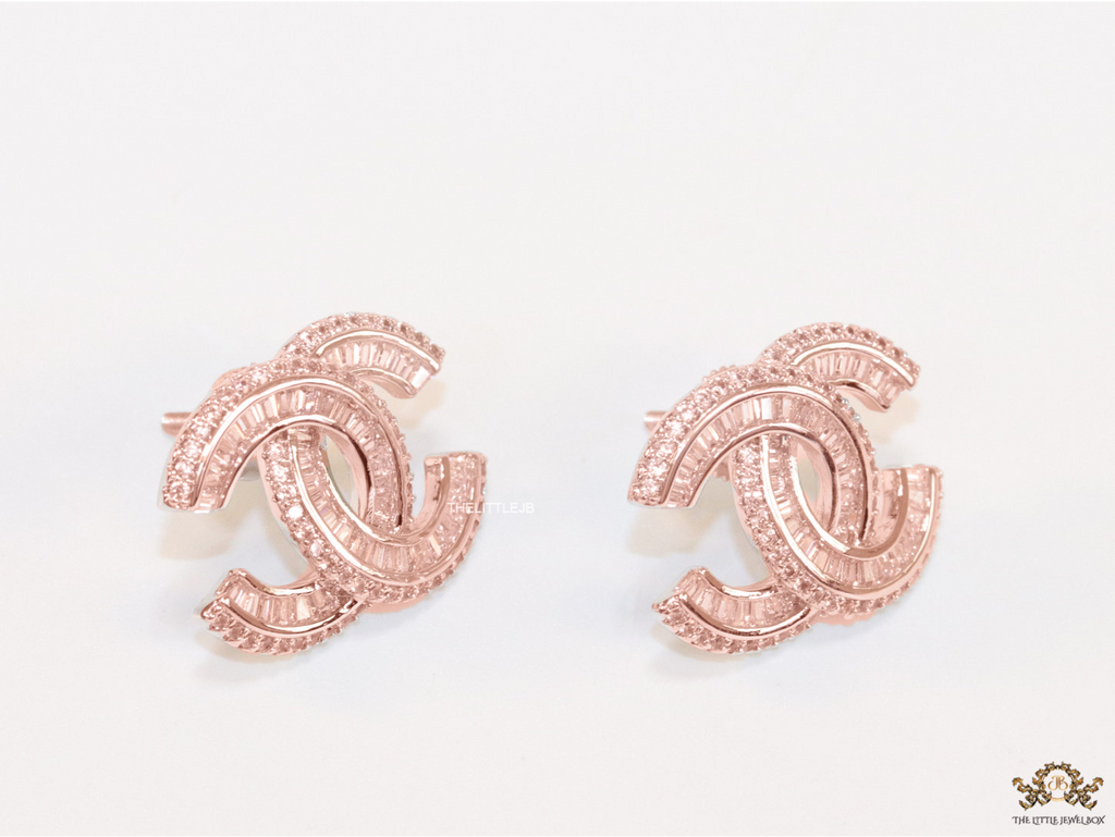 Rose Gold plated cz studs in twin C motif