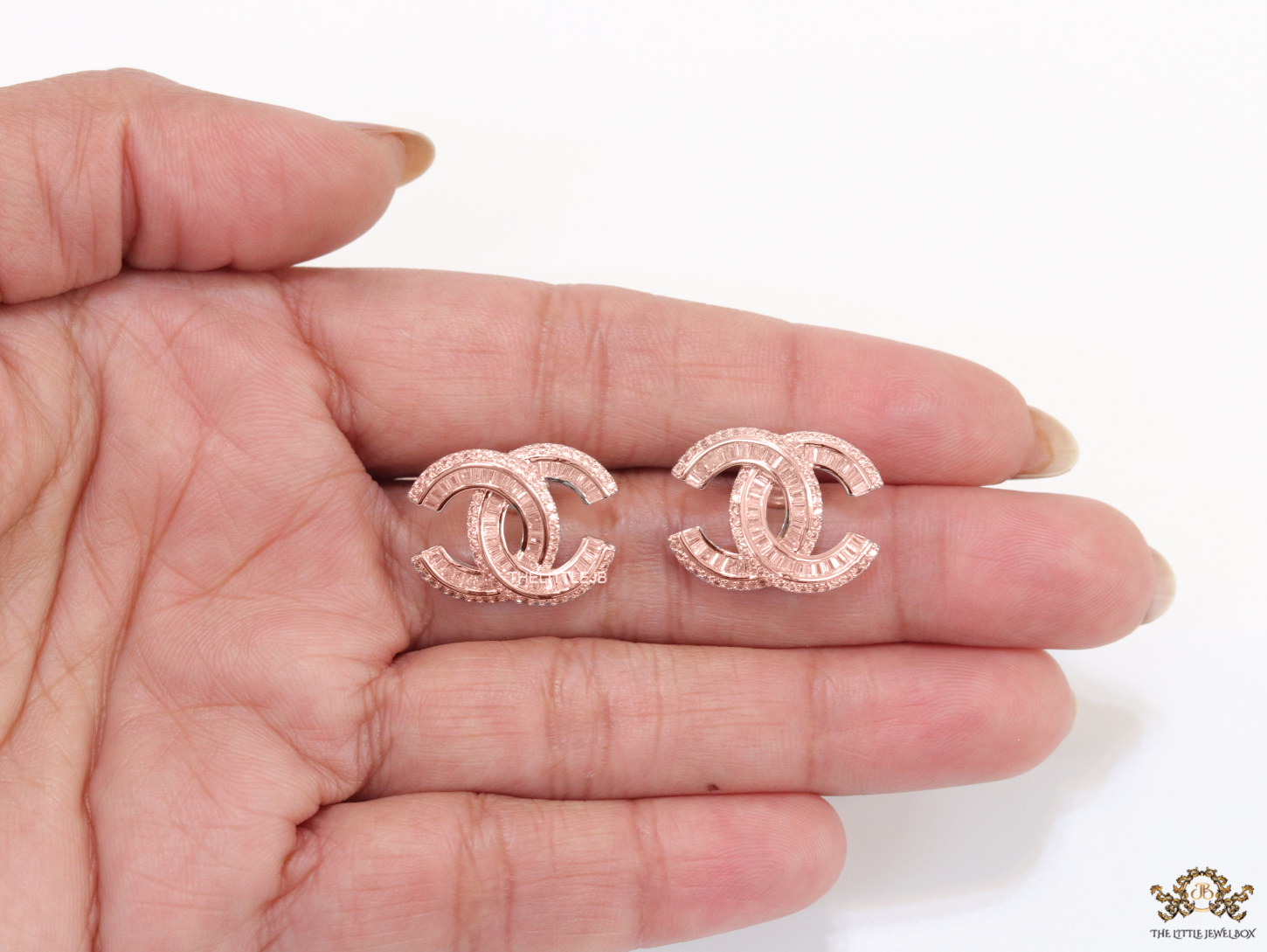 Rose Gold plated cz studs in twin C motif