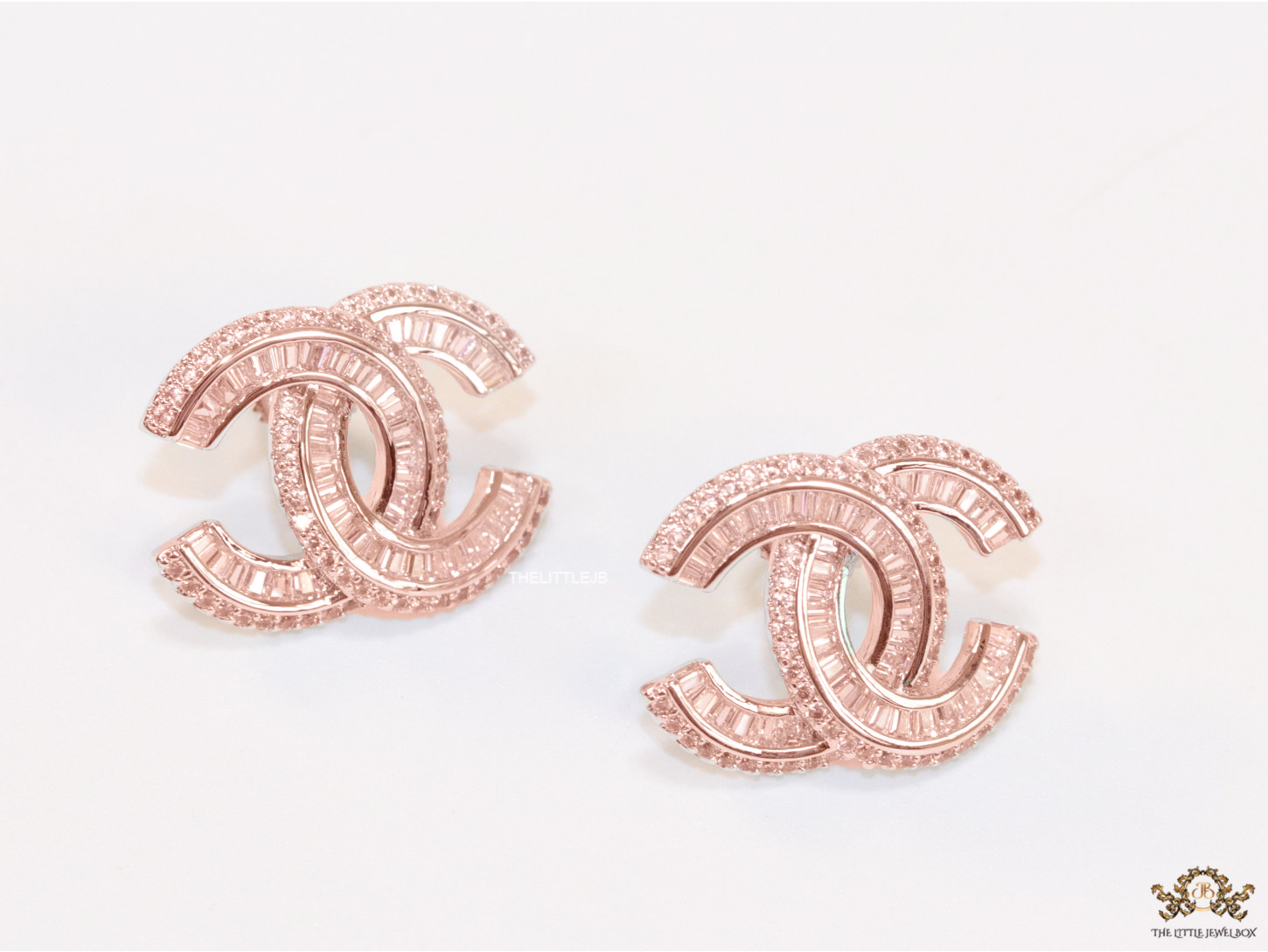Rose Gold plated cz studs in twin C motif