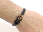 Black Leather Bracelet with golden alphabet motif
