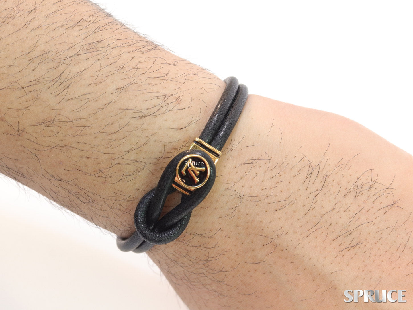 Black Leather Bracelet with golden alphabet motif