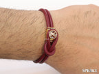 Maroon Leather Bracelet with golden alphabet motif
